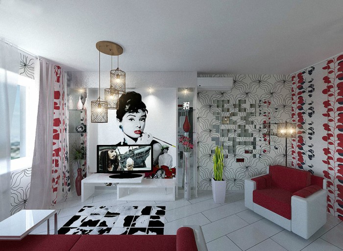 Black white and red decor