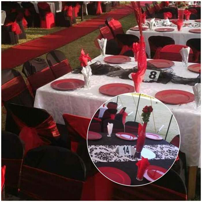 Black red and white wedding decor