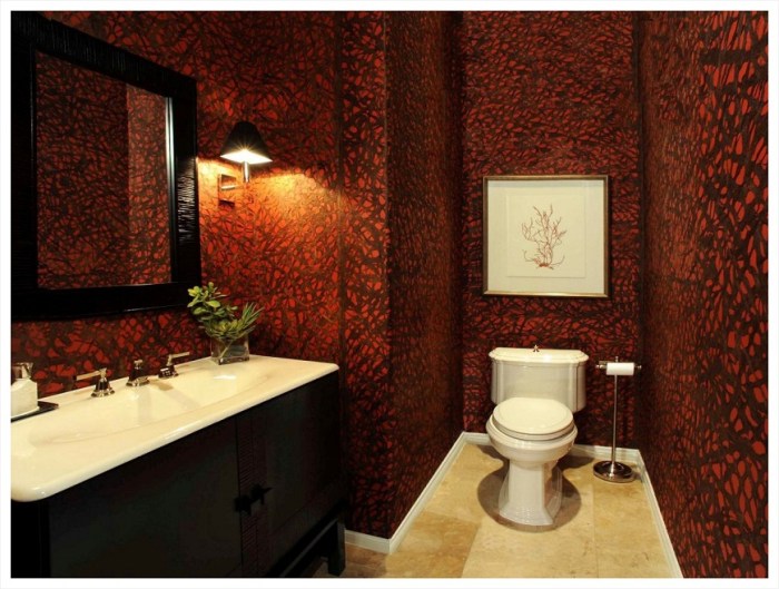 Brown and red bathroom decor