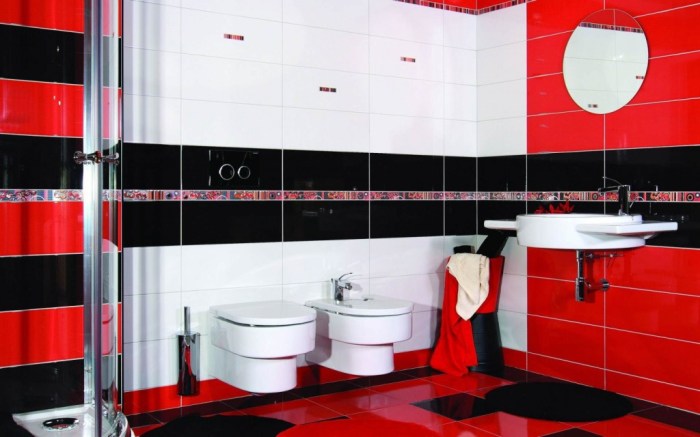 Black white and red bathroom decor