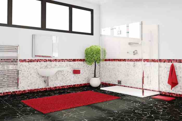 Black white red bathroom decor