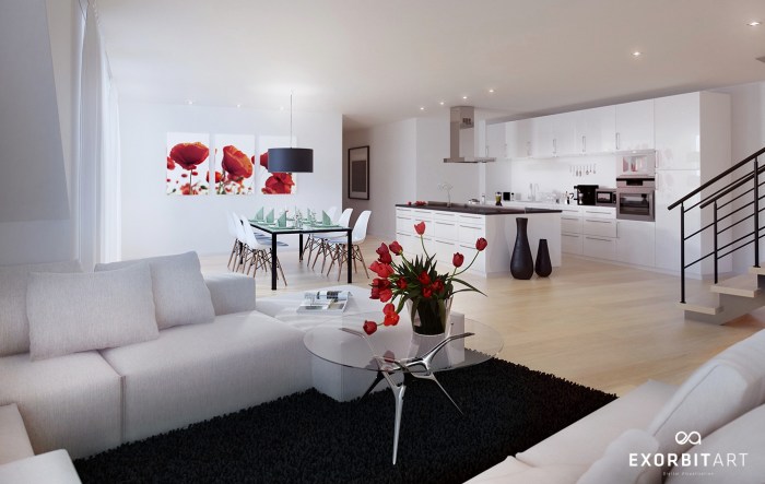 Black white red living room decor