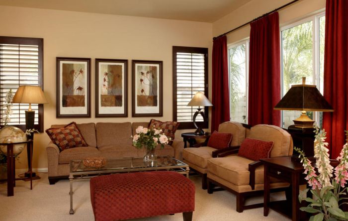 Brown and red decor living room