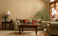 Beige and red living room decor