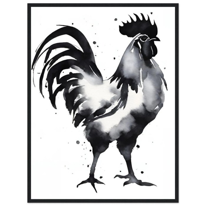 Black white and red rooster decor