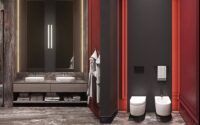 Black and red bathroom decor