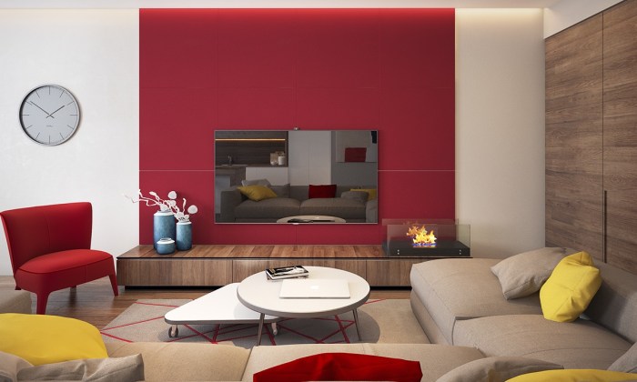 Brown red living room decor