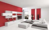 Black white red living room decor