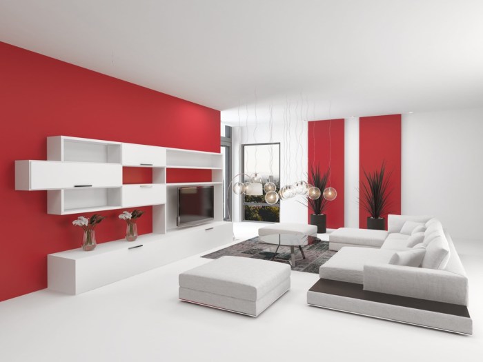 Black white red living room decor